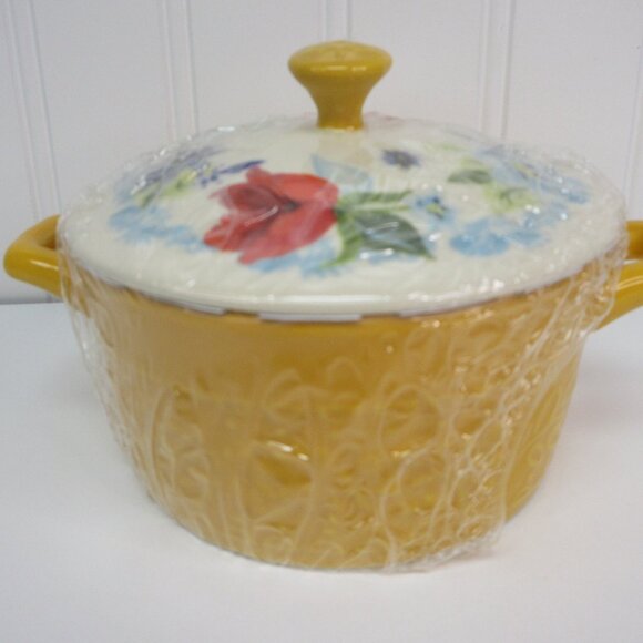 Pioneer Woman Mini Casserole Spring Bouquet Floral Yellow Stoneware Cocotte New - Picture 4 of 10